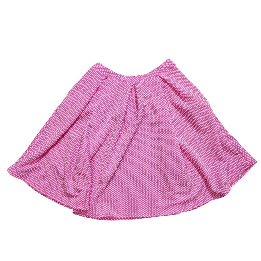 LuLaRoe Midi Skirt Size XL Pink & White Polka Dot Pockets Pleated Stretch - Picture 4 of 7